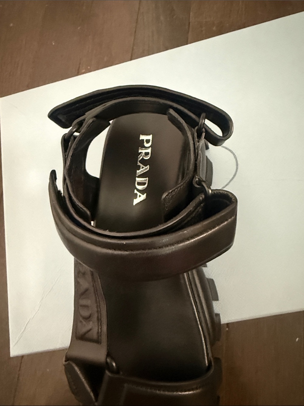 Prada Chunky Black Leather Treaded Platform Sandals - Picture 5 of 8